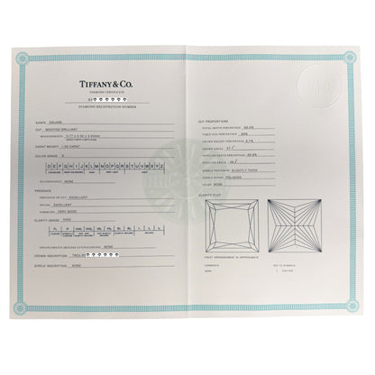 Tiffany & Co Novo Platinum Princess Diamond Engagement Ring 1.16ctw BAG BOX CERT