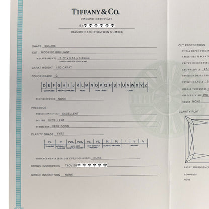 Tiffany & Co Novo Platinum Princess Diamond Engagement Ring 1.16ctw BAG BOX CERT