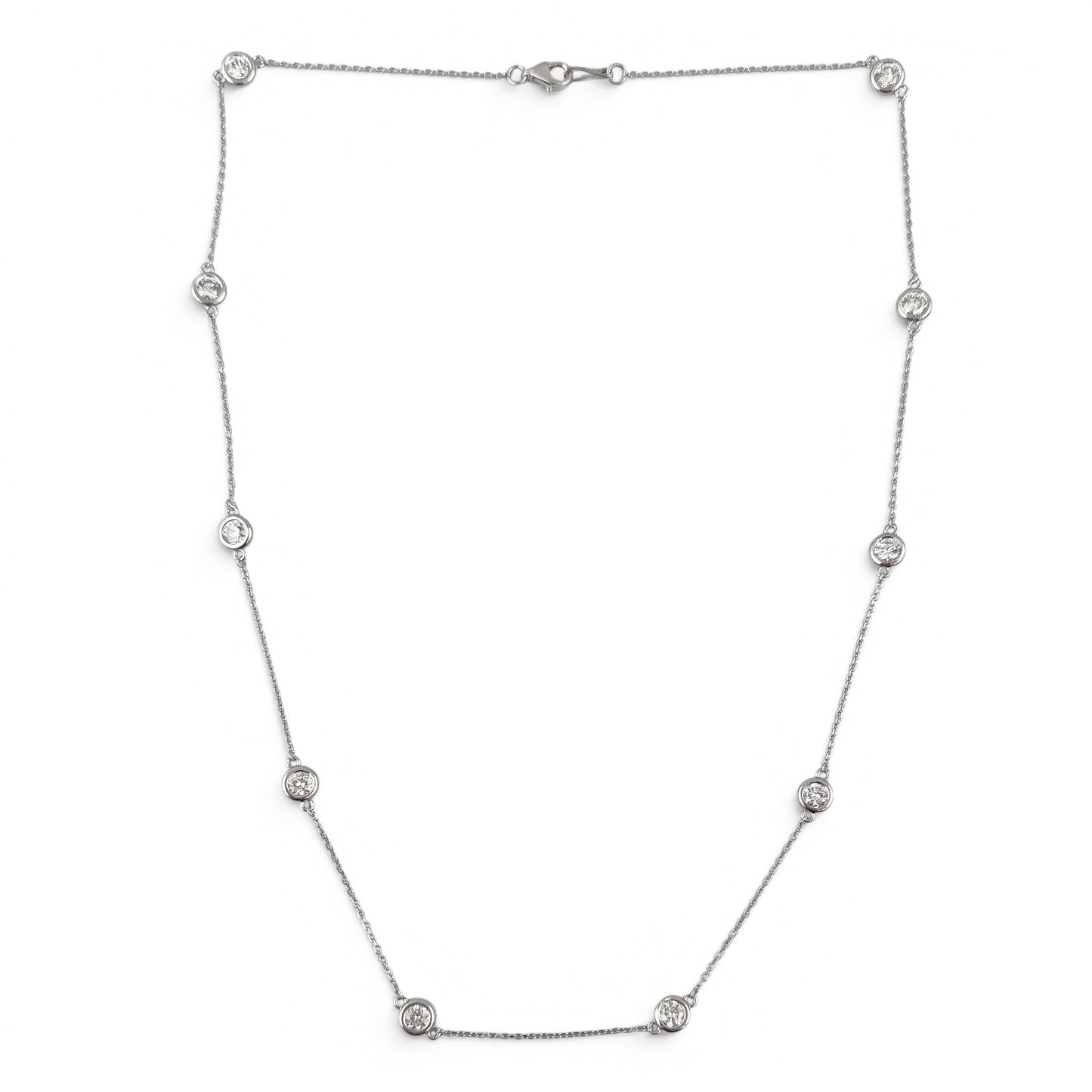 14k White Gold 10 Station Diamond by the Yard Necklace 2.05ctw G-H SI1 18" 4.5g