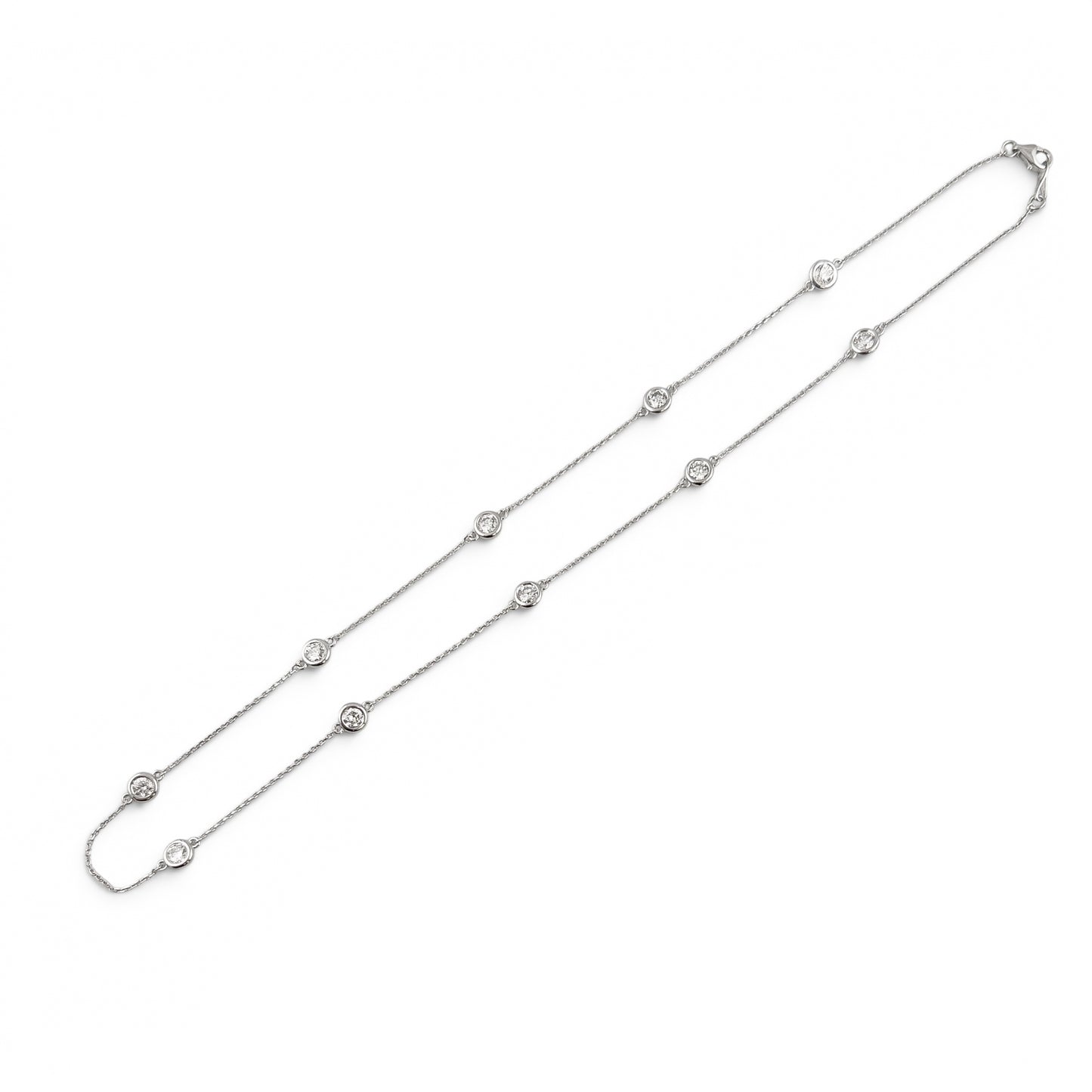 14k White Gold 10 Station Diamond by the Yard Necklace 2.05ctw G-H SI1 18" 4.5g