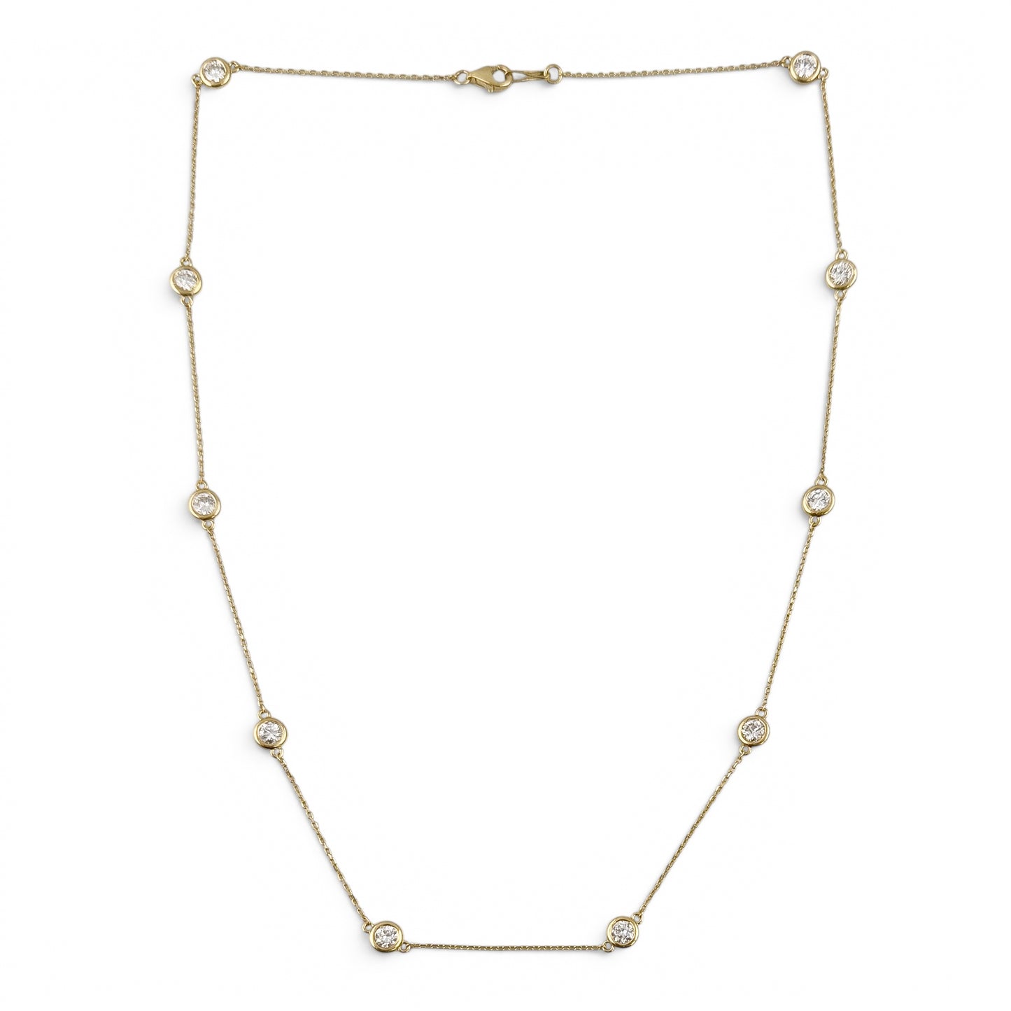 14k Yellow Gold 10 Station Diamond by the Yard Necklace 2.05ctw G-H SI1 18" 4.4g