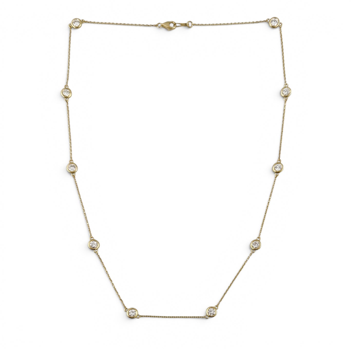 14k Yellow Gold 10 Station Diamond by the Yard Necklace 2.05ctw G-H SI1 18" 4.4g