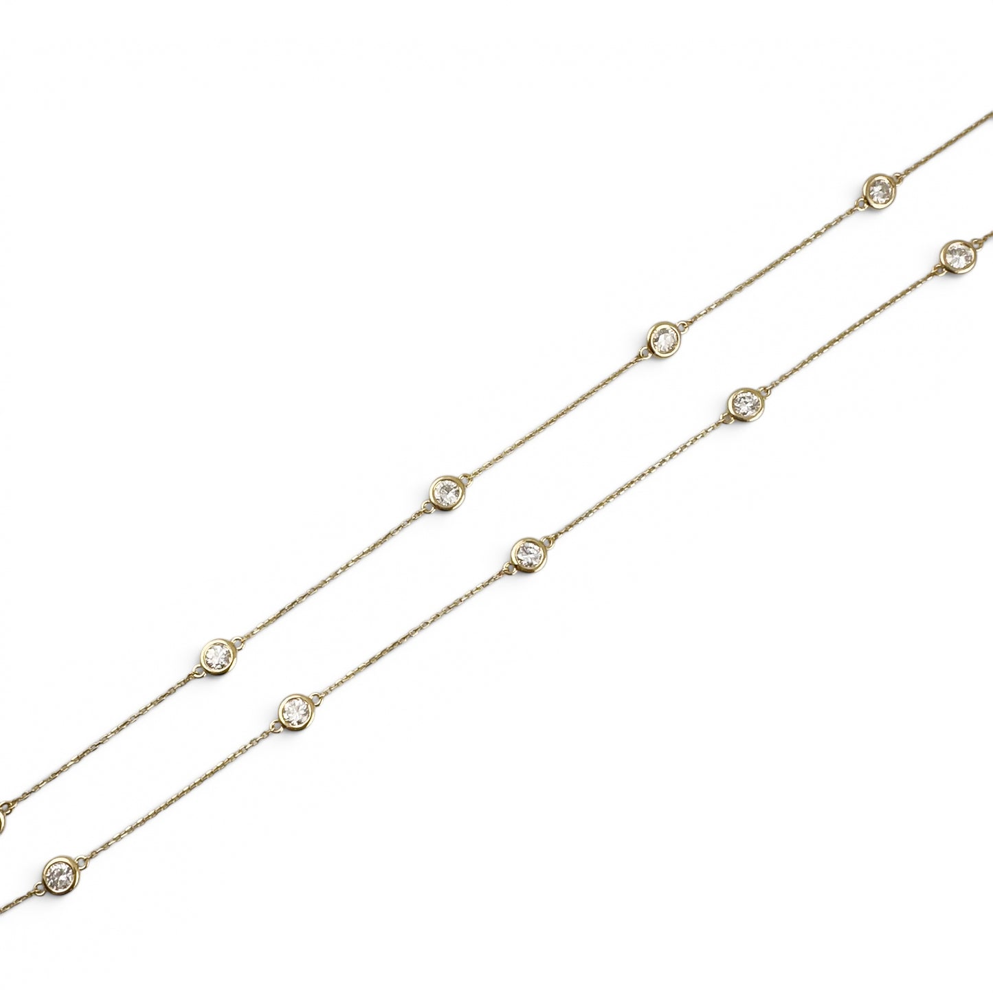 14k Yellow Gold 10 Station Diamond by the Yard Necklace 2.05ctw G-H SI1 18" 4.4g