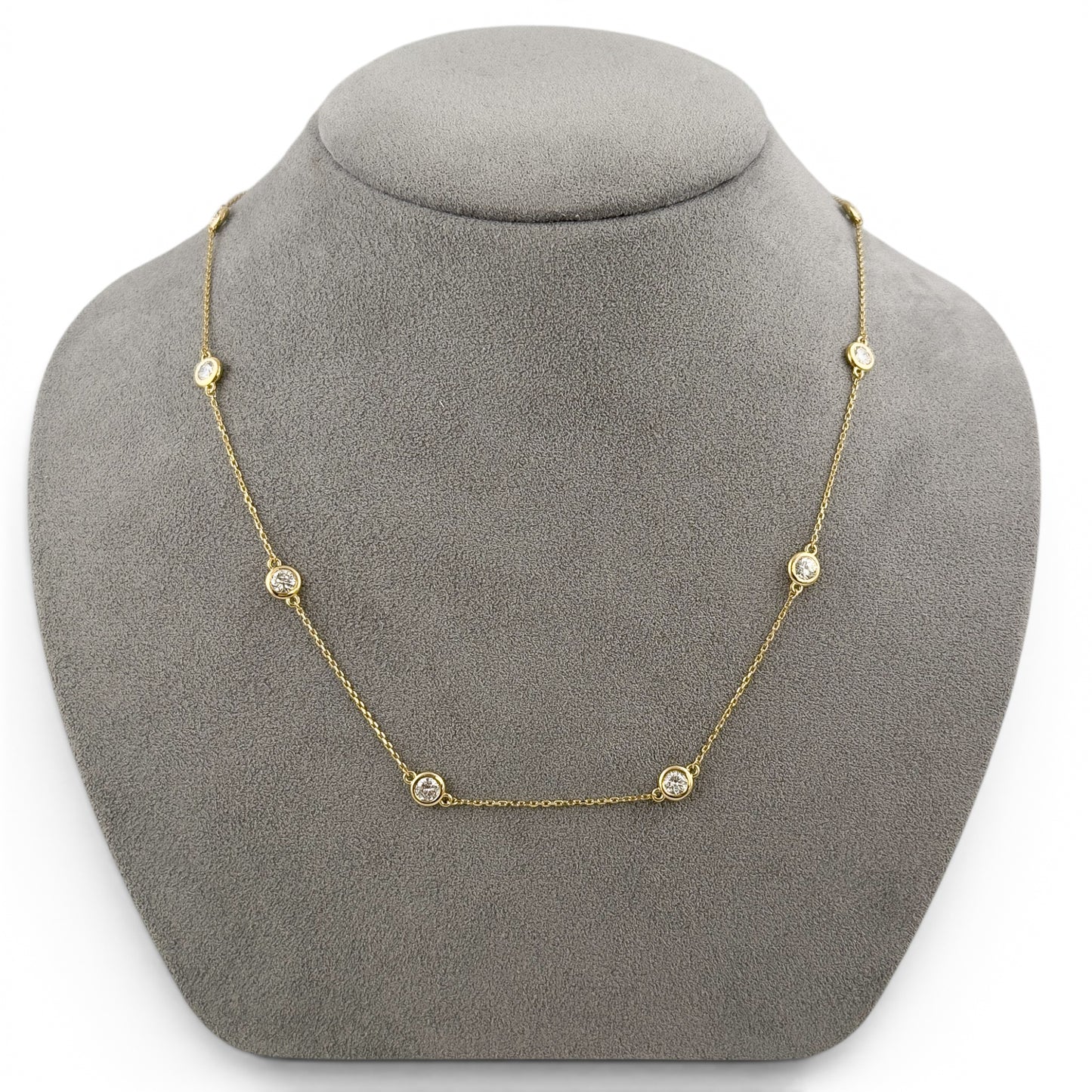 14k Yellow Gold 10 Station Diamond by the Yard Necklace 2.05ctw G-H SI1 18" 4.4g