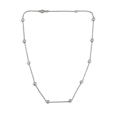 14k White Gold 10 Station Diamond by the Yard Necklace 1.46ctw G-H SI1 18" 4.3g