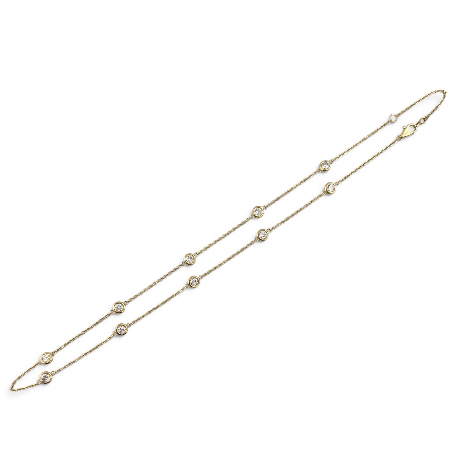 14k Yellow Gold 10 Station Diamond by the Yard Necklace 1.45ctw G-H SI1 18" 4.4g