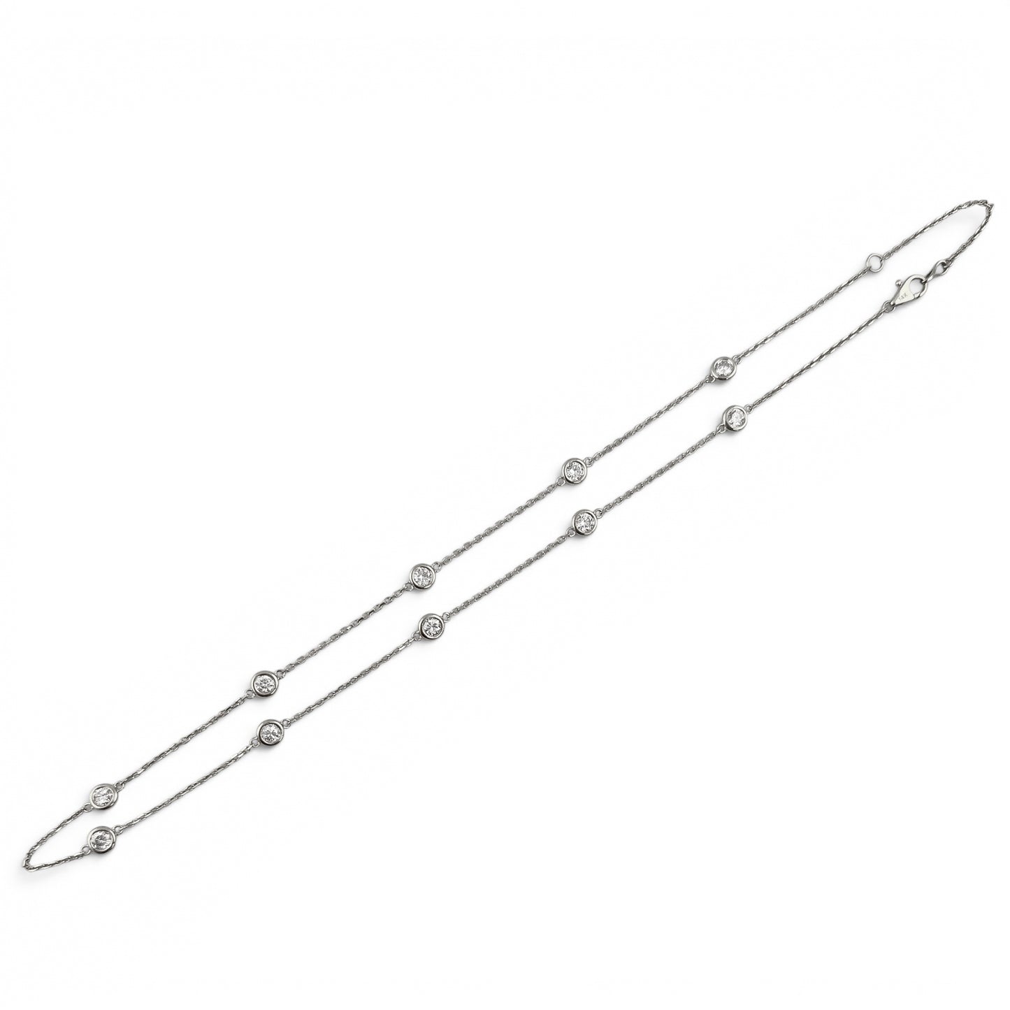 14k White Gold 10 Station Diamond by the Yard Necklace 1.46ctw G-H SI1 18" 4.3g