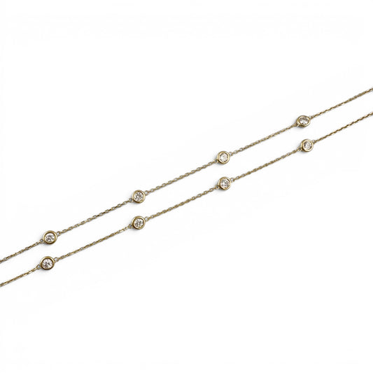 14k Yellow Gold 10 Station Diamond by the Yard Necklace 1.45ctw G-H SI1 18" 4.4g