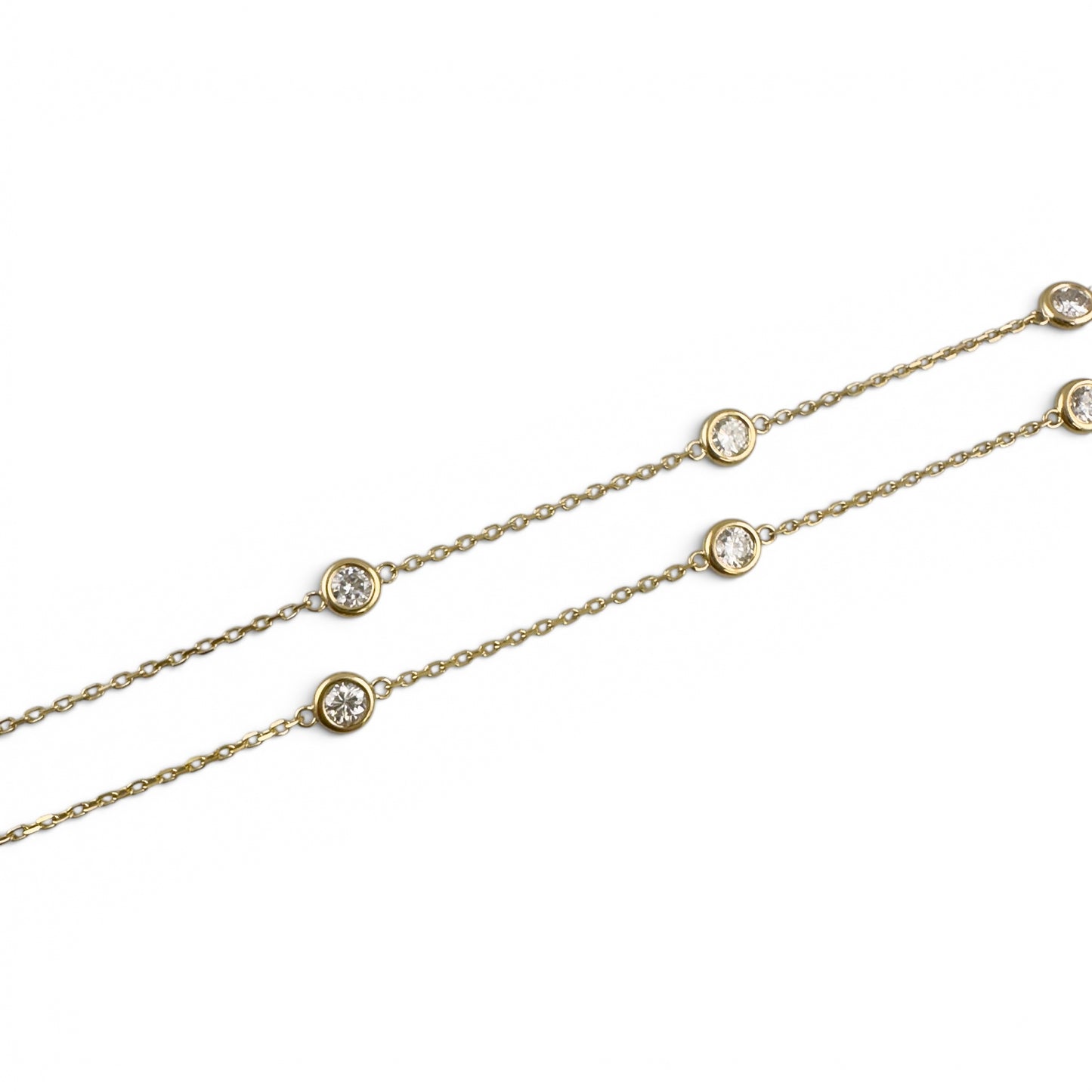 14k Yellow Gold 10 Station Diamond by the Yard Necklace 1.45ctw G-H SI1 18" 4.4g
