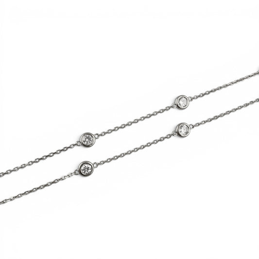 14k White Gold 10 Station Diamond by the Yard Necklace 1.48ctw G-H SI1 18" 3.9g