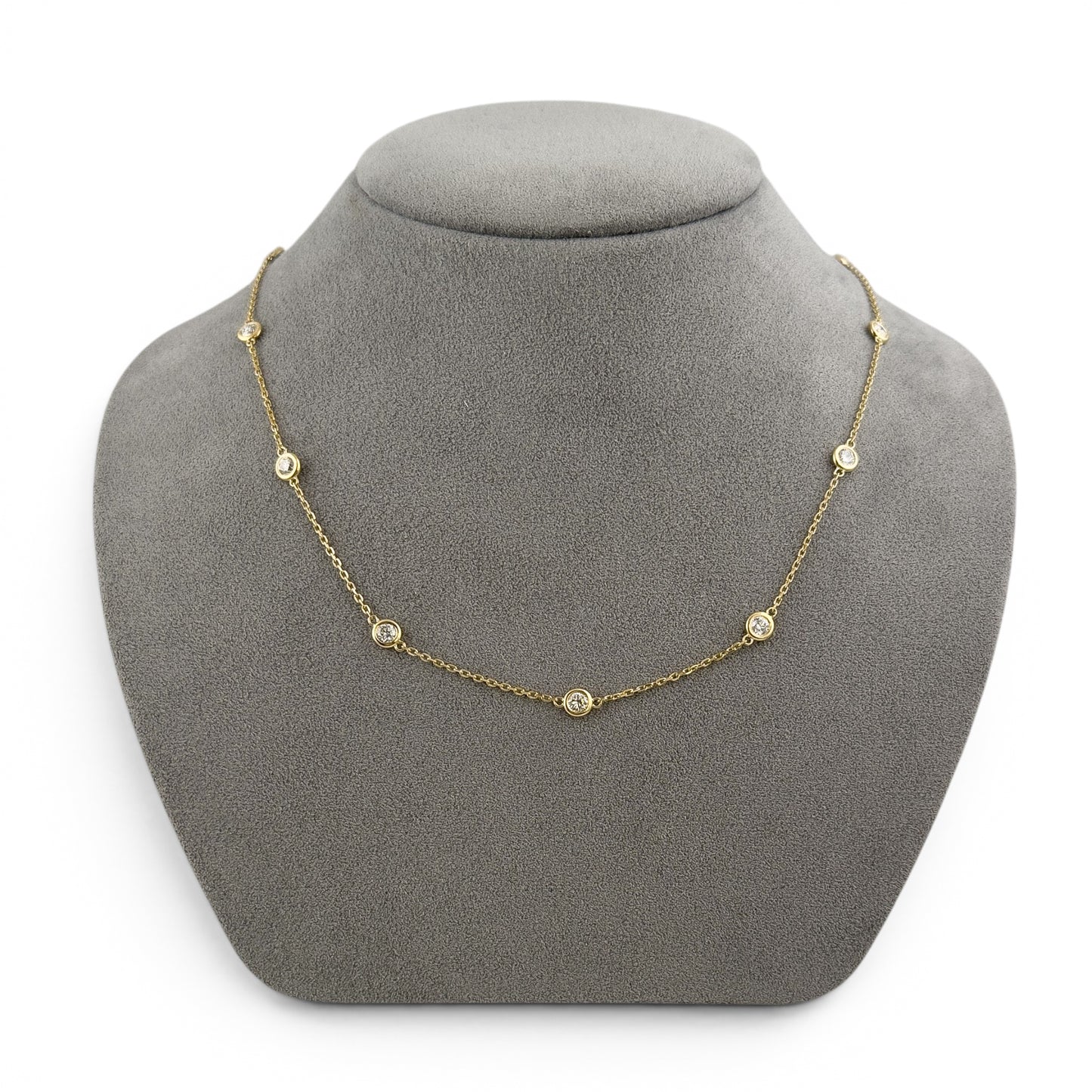14k Yellow Gold 10 Station Diamond by the Yard Necklace 1.45ctw G-H SI1 18" 4.4g