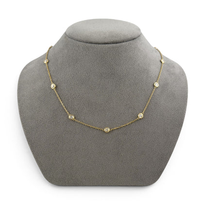 14k Yellow Gold 10 Station Diamond by the Yard Necklace 1.45ctw G-H SI1 18" 4.4g