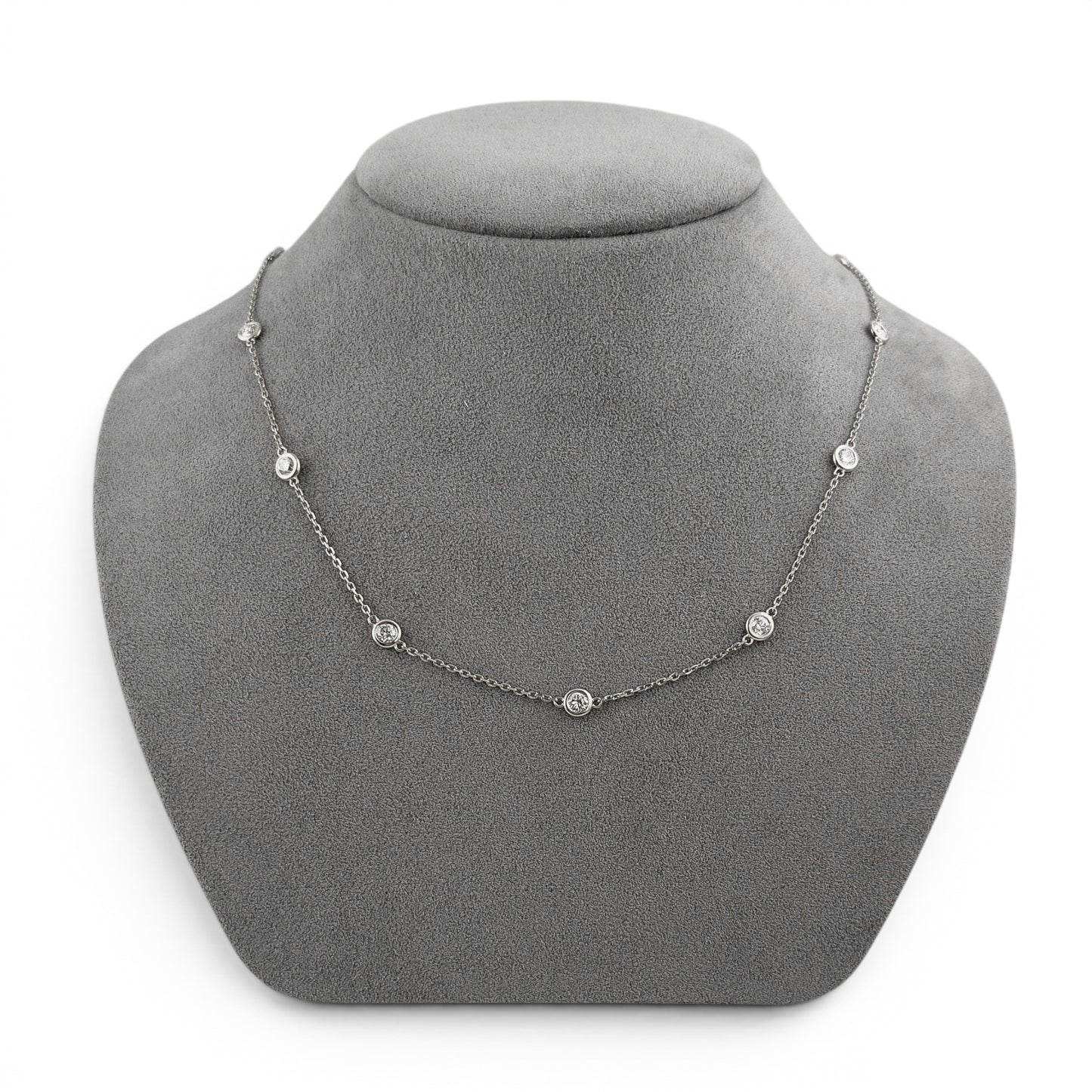 14k White Gold 10 Station Diamond by the Yard Necklace 1.48ctw G-H SI1 18" 3.9g