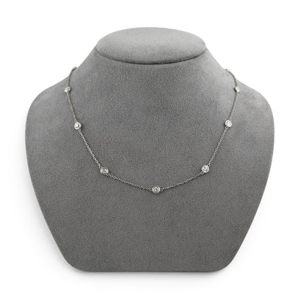 14k White Gold 10 Station Diamond by the Yard Necklace 1.48ctw G-H SI1 18" 3.9g
