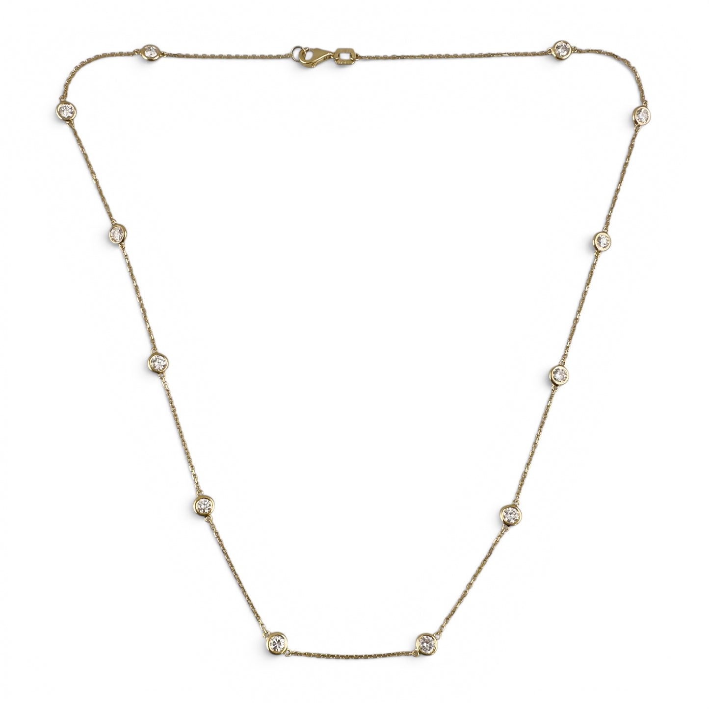 14k Yellow Gold 10 Station Diamond by the Yard Necklace 1.50ctw G-H SI1 18" 3.6g