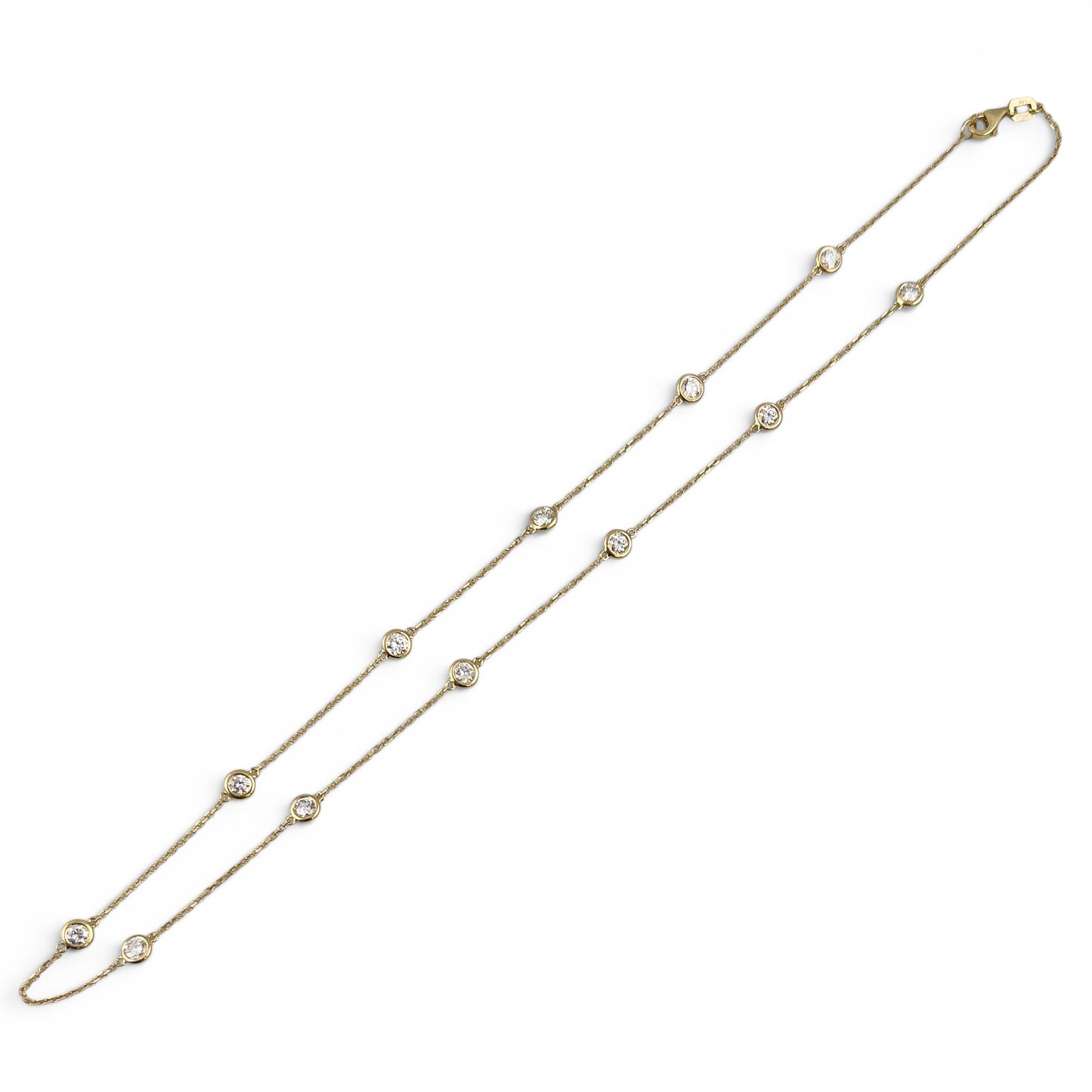 14k Yellow Gold 10 Station Diamond by the Yard Necklace 1.50ctw G-H SI1 18" 3.6g
