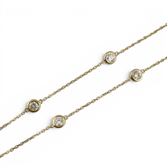 14k Yellow Gold 10 Station Diamond by the Yard Necklace 1.50ctw G-H SI1 18" 3.6g