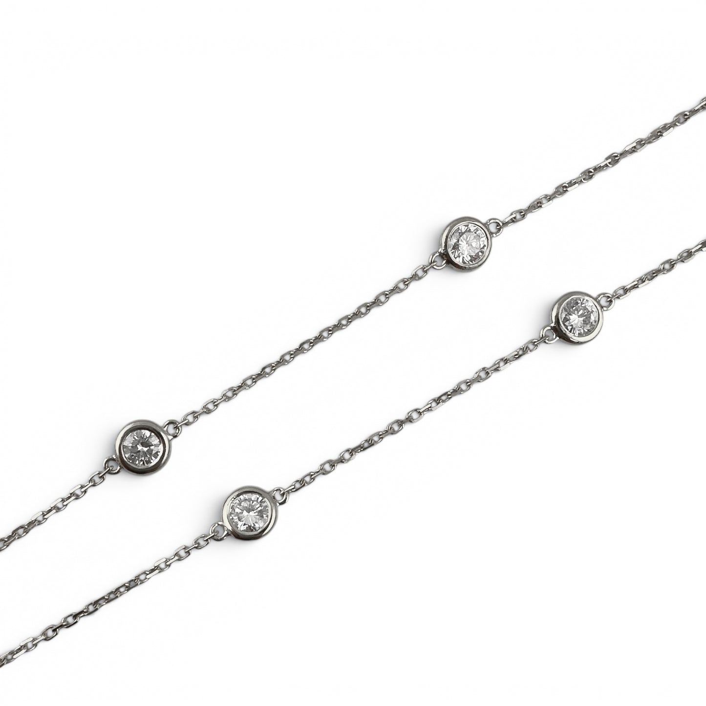 14k White Gold 10 Station Diamond by the Yard Necklace 1.46ctw G-H SI1 18" 4.3g
