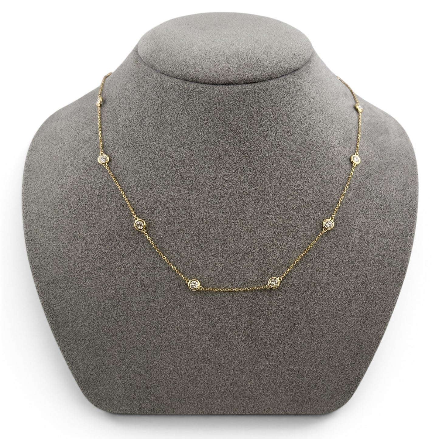 14k Yellow Gold 10 Station Diamond by the Yard Necklace 1.50ctw G-H SI1 18" 3.6g