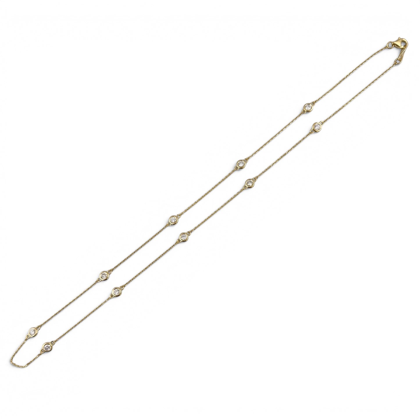 14k Yellow Gold 10 Station Diamond by the Yard Necklace 0.82ctw G-H SI1 18" 3.2g