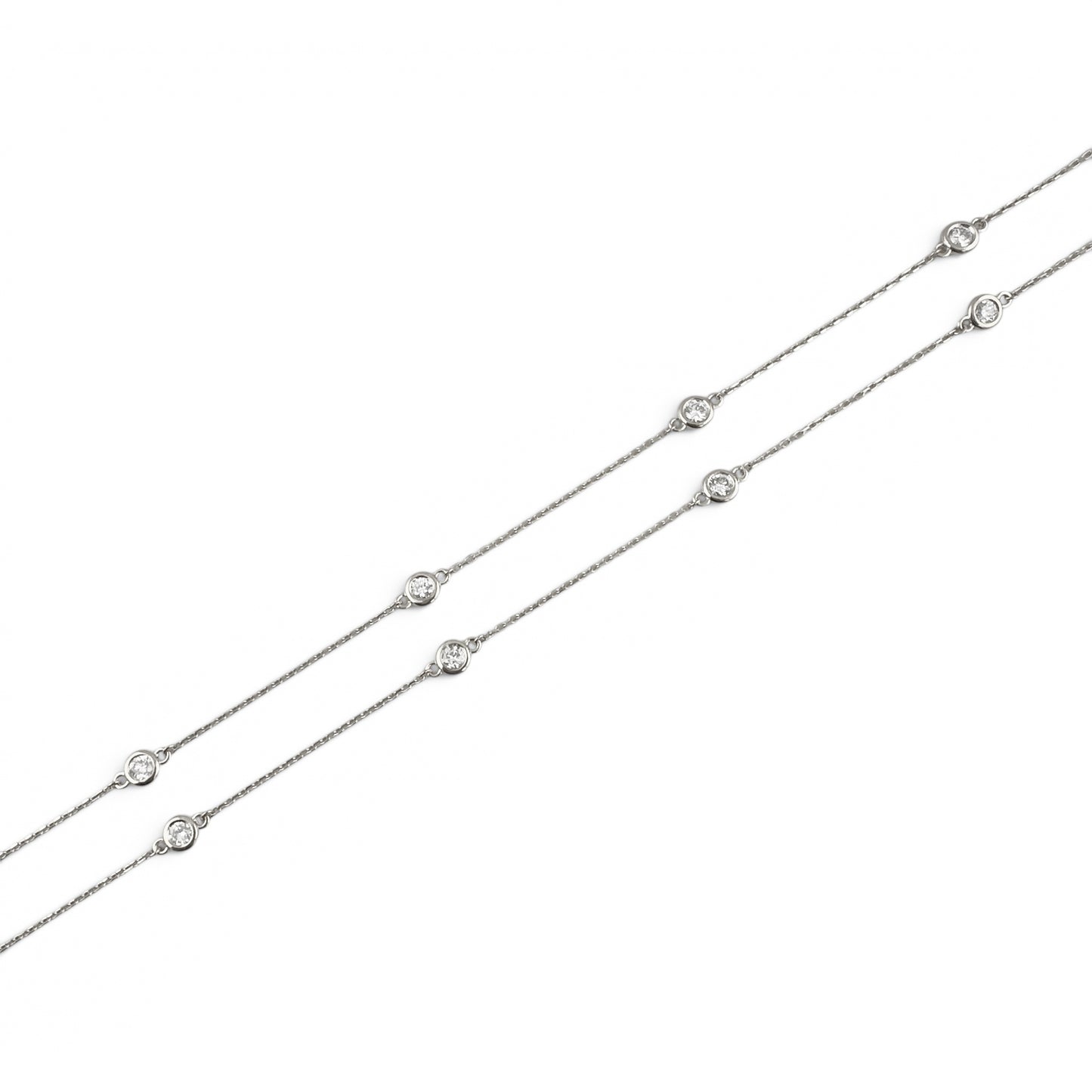 14k White Gold 10 Station Diamond by the Yard Necklace 0.84ctw G-H SI1 18" 3.4g