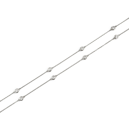 14k White Gold 10 Station Diamond by the Yard Necklace 0.84ctw G-H SI1 18" 3.4g