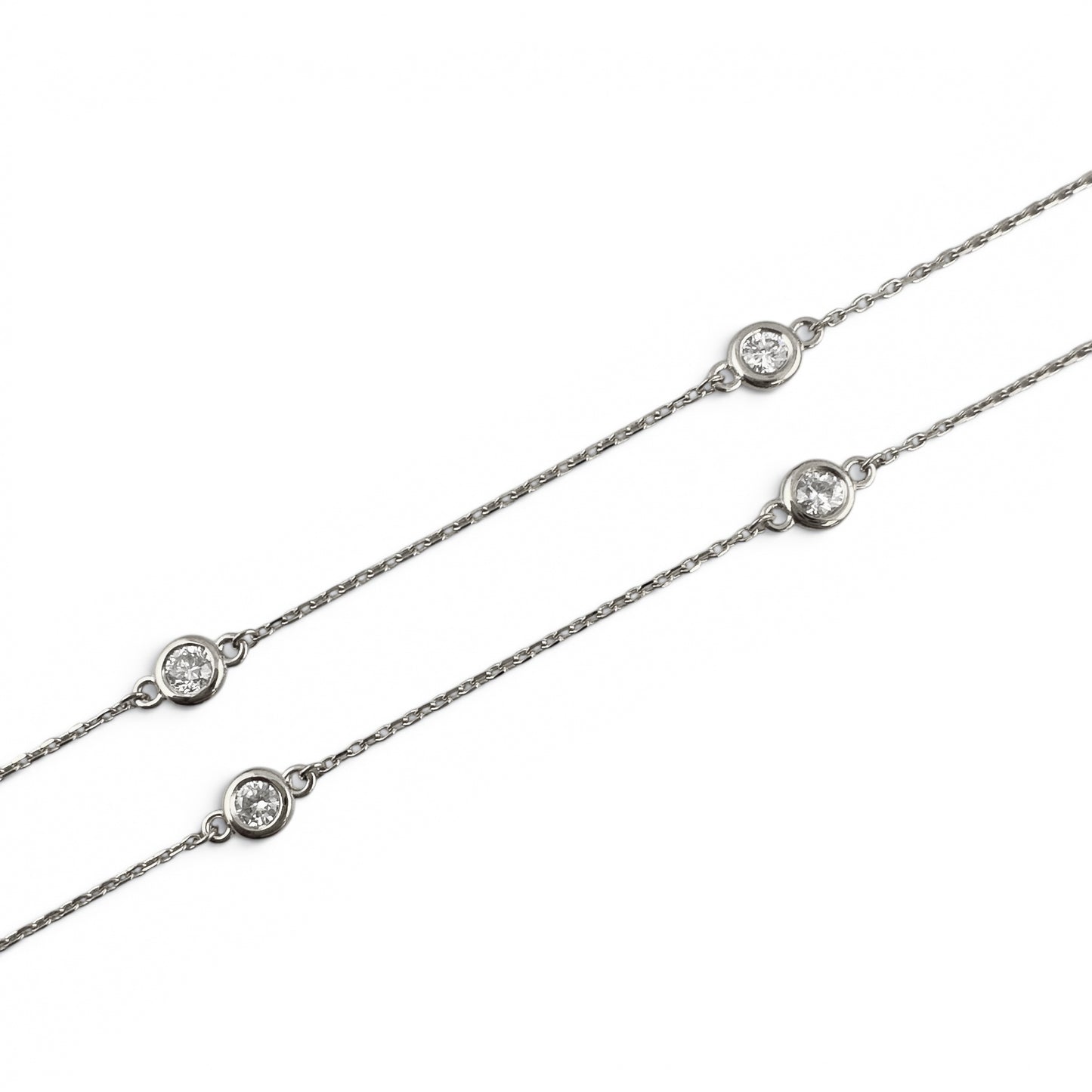 14k White Gold 10 Station Diamond by the Yard Necklace 0.84ctw G-H SI1 18" 3.4g
