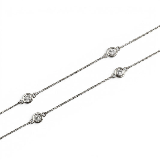 14k White Gold 10 Station Diamond by the Yard Necklace 0.84ctw G-H SI1 18" 3.4g
