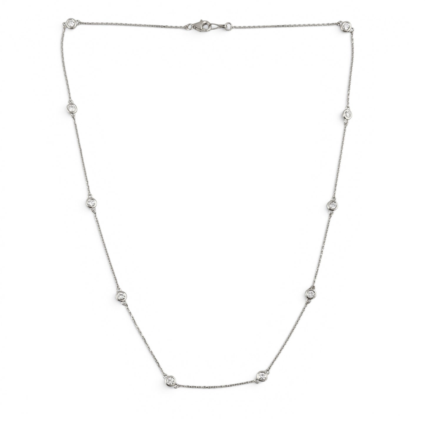 14k White Gold 10 Station Diamond by the Yard Necklace 0.84ctw G-H SI1 18" 3.4g