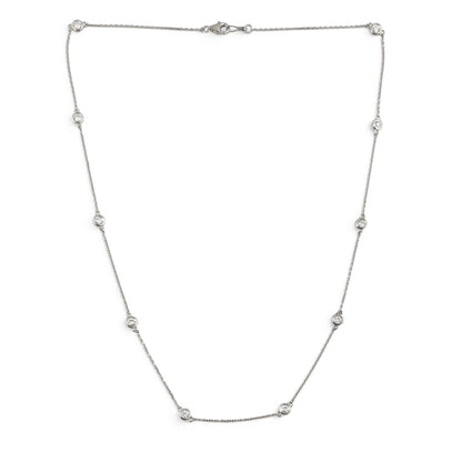 14k White Gold 10 Station Diamond by the Yard Necklace 0.84ctw G-H SI1 18" 3.4g
