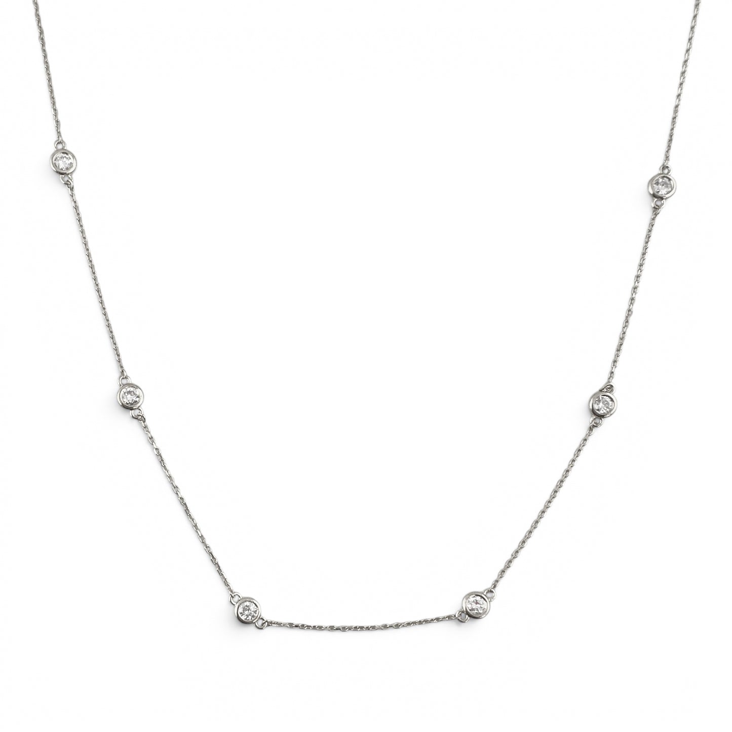 14k White Gold 10 Station Diamond by the Yard Necklace 0.84ctw G-H SI1 18" 3.4g