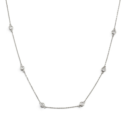 14k White Gold 10 Station Diamond by the Yard Necklace 0.84ctw G-H SI1 18" 3.4g
