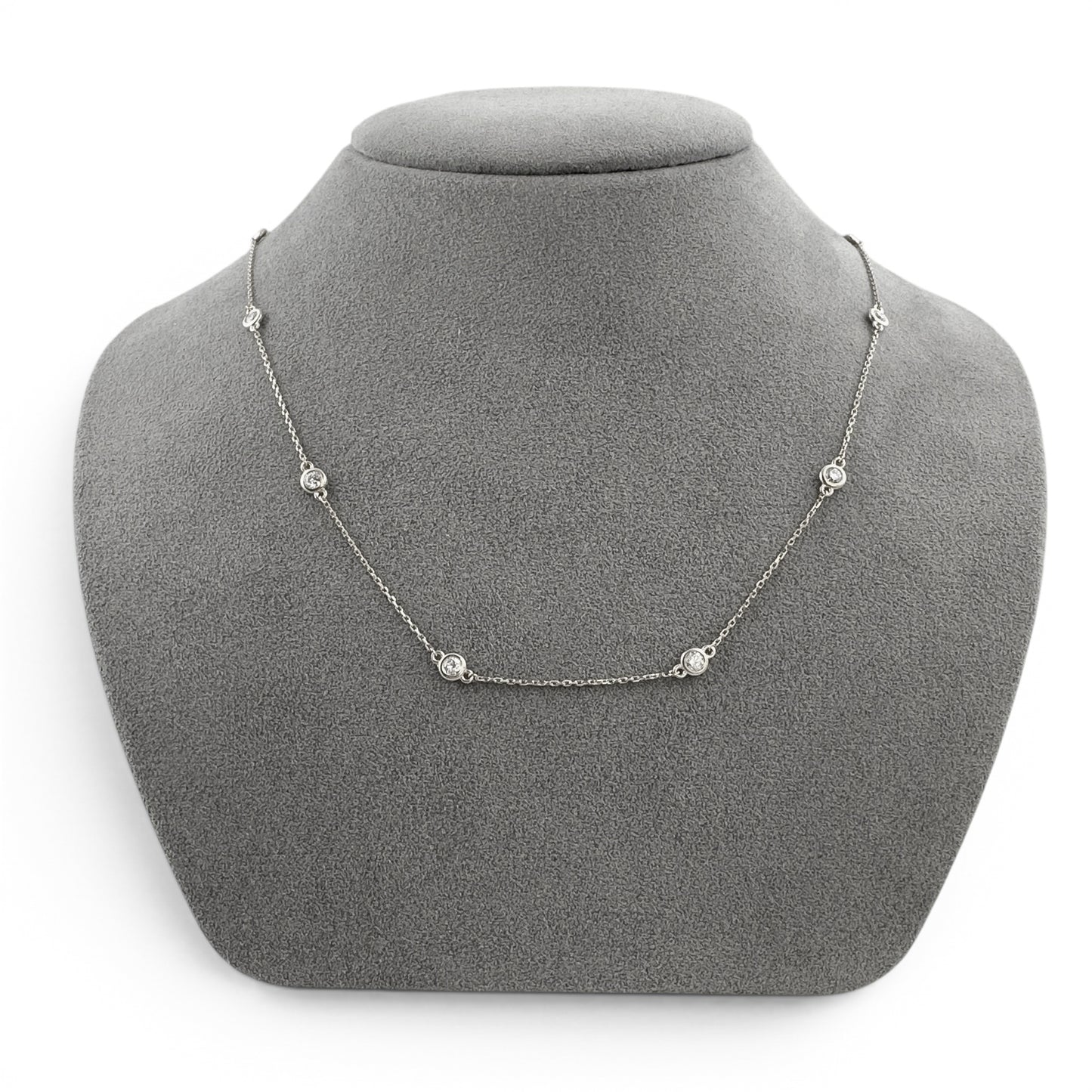 14k White Gold 10 Station Diamond by the Yard Necklace 0.84ctw G-H SI1 18" 3.4g