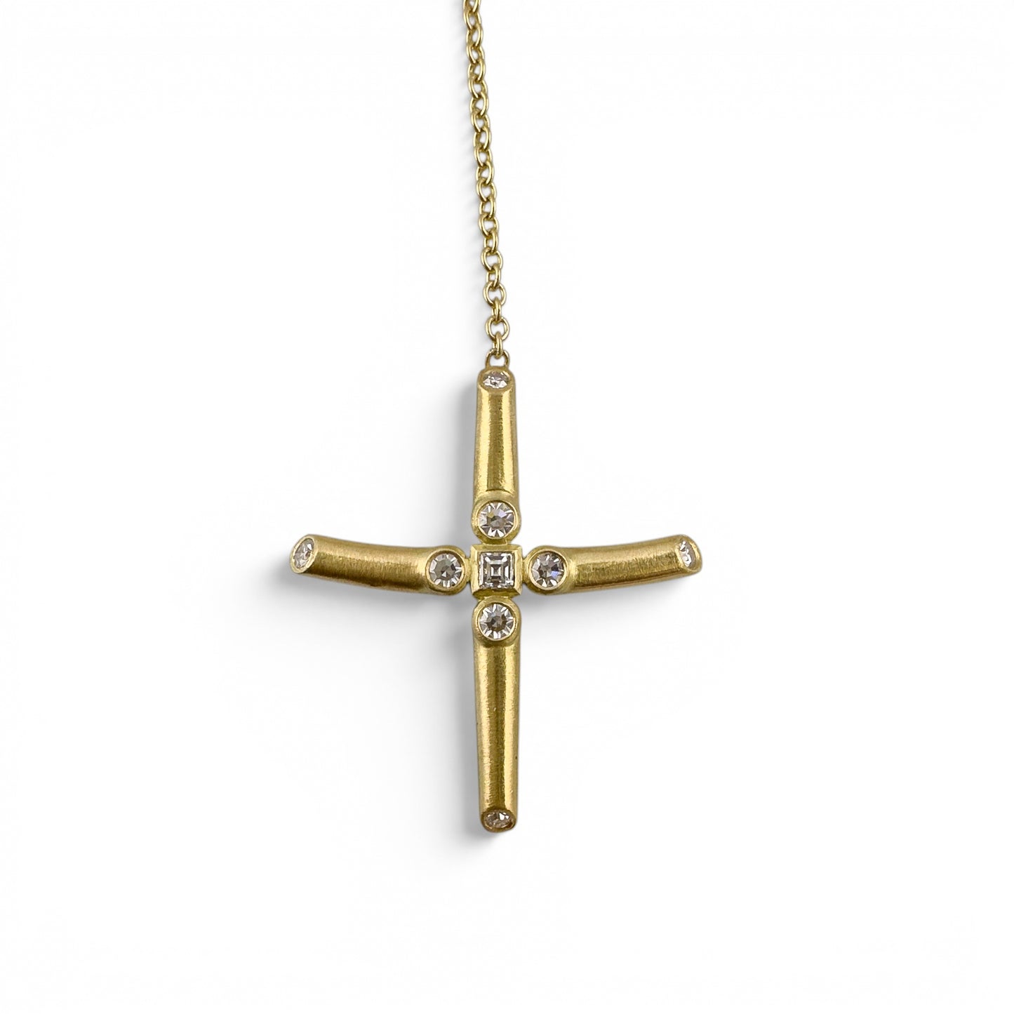 18k Yellow Gold Diamond Brushed Cross Lariat Y Drop Necklace 5.1g 0.16ctw 22"