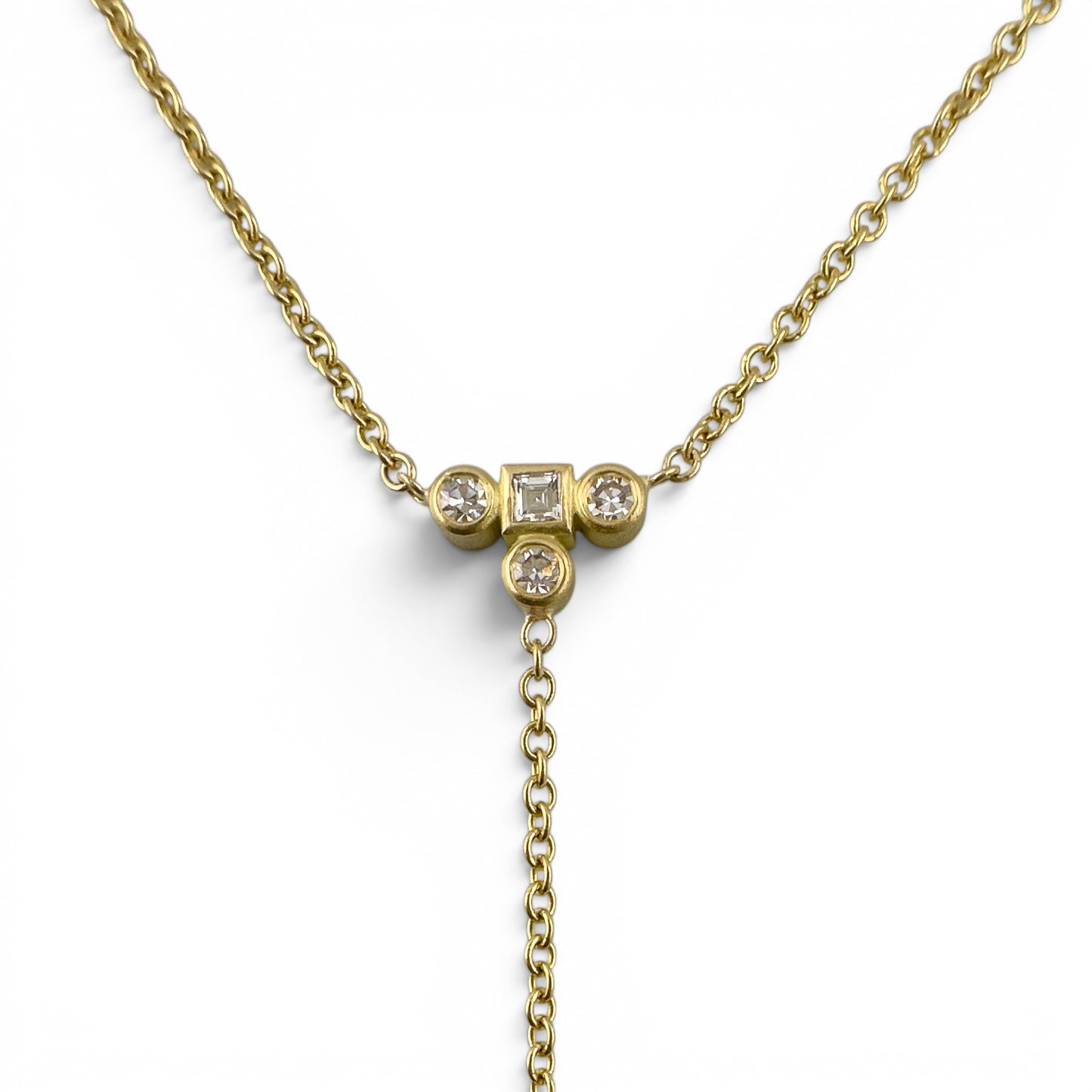 18k Yellow Gold Diamond Brushed Cross Lariat Y Drop Necklace 5.1g 0.16ctw 22"