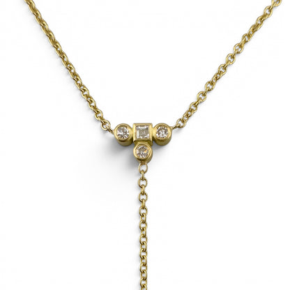 18k Yellow Gold Diamond Brushed Cross Lariat Y Drop Necklace 5.1g 0.16ctw 22"