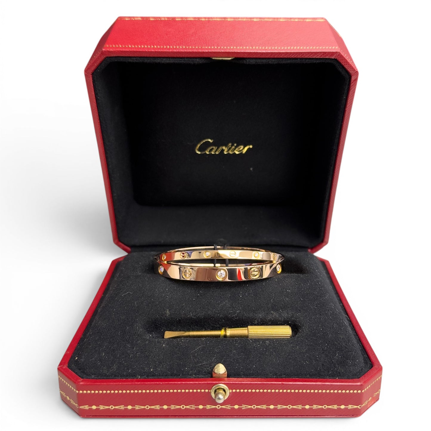 Cartier DOUBLE Love Bracelet 12 DIAMOND 18k Rose Gold Size 16 BAG BOX & RECEIPT