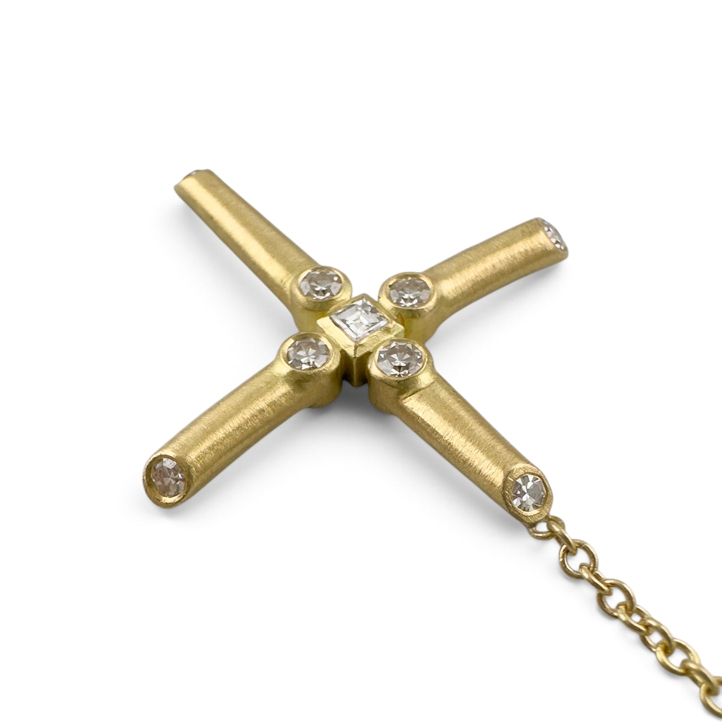18k Yellow Gold Diamond Brushed Cross Lariat Y Drop Necklace 5.1g 0.16ctw 22"