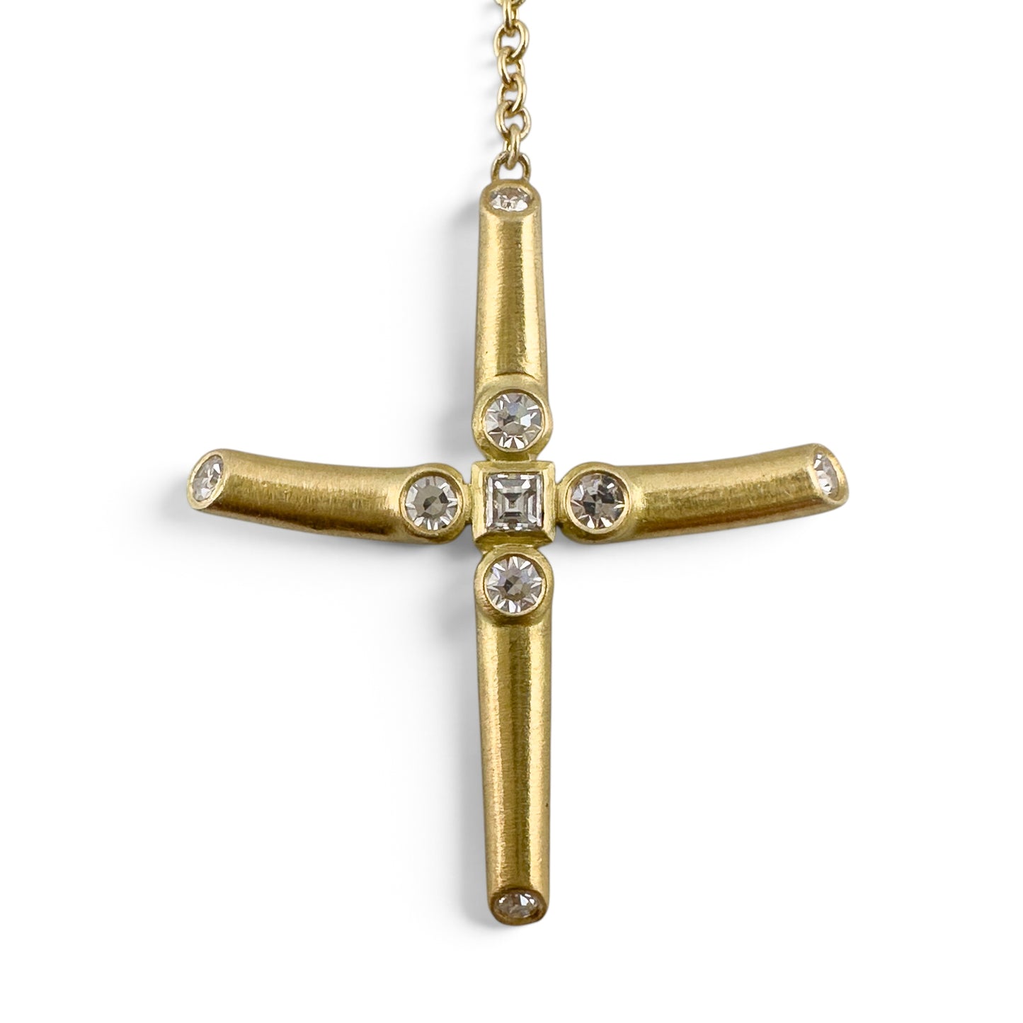 18k Yellow Gold Diamond Brushed Cross Lariat Y Drop Necklace 5.1g 0.16ctw 22"