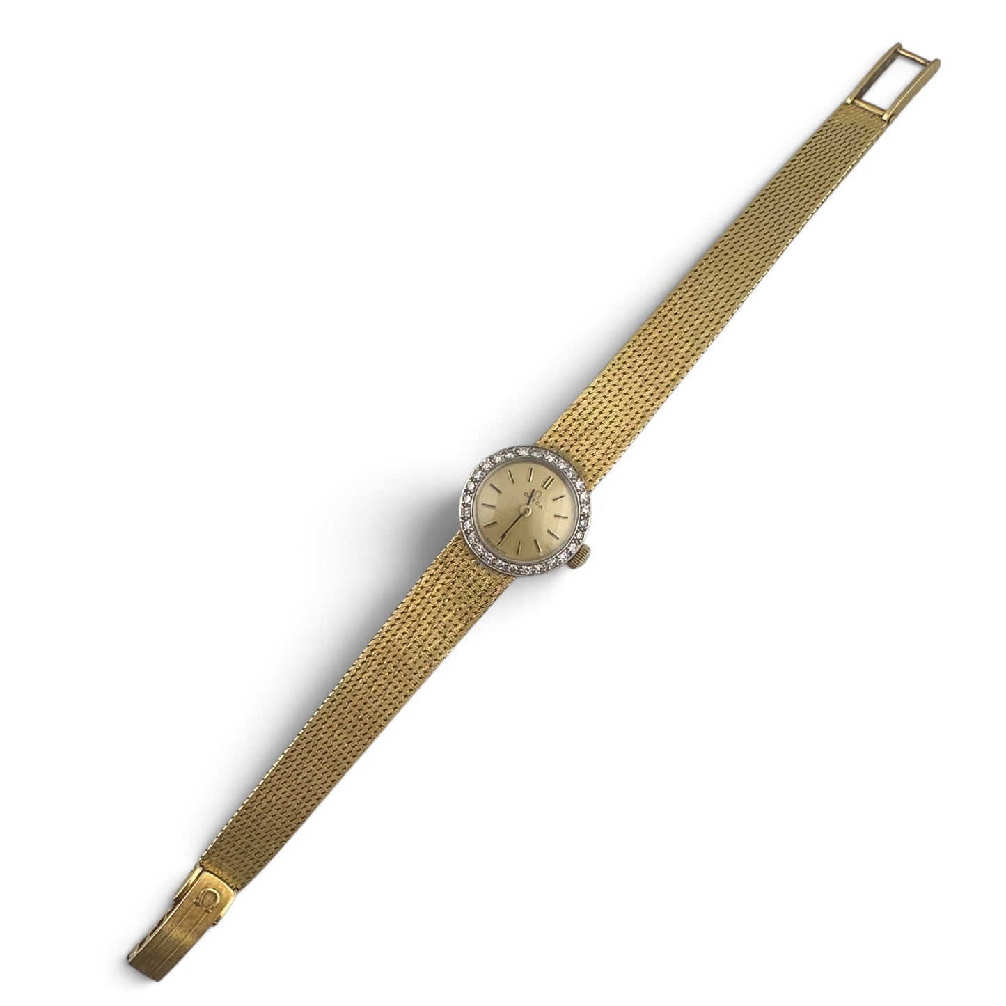 Omega 18k Yellow Gold Diamond Bezel 17.5mm Ladies Cocktail Dress Watch w/ BOX