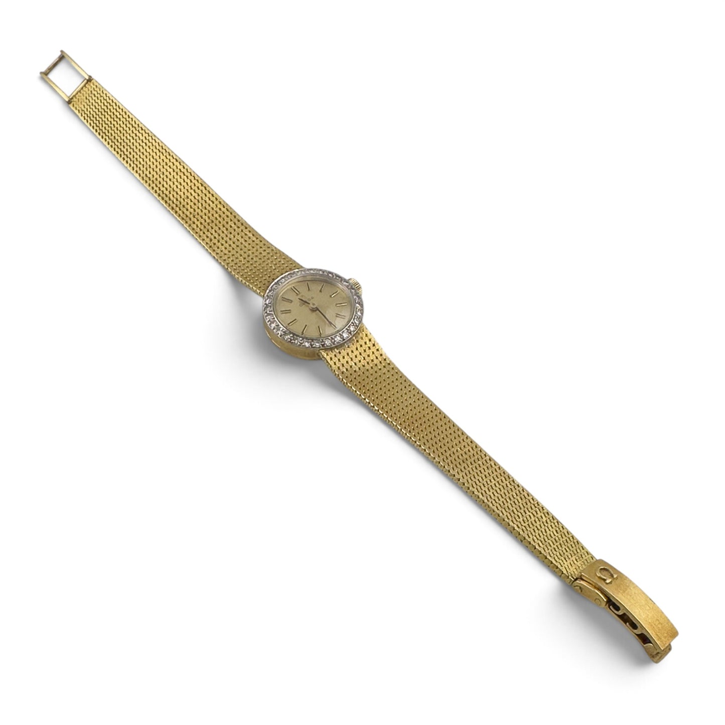 Omega 18k Yellow Gold Diamond Bezel 17.5mm Ladies Cocktail Dress Watch w/ BOX