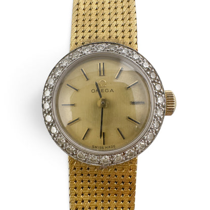 Omega 18k Yellow Gold Diamond Bezel 17.5mm Ladies Cocktail Dress Watch w/ BOX