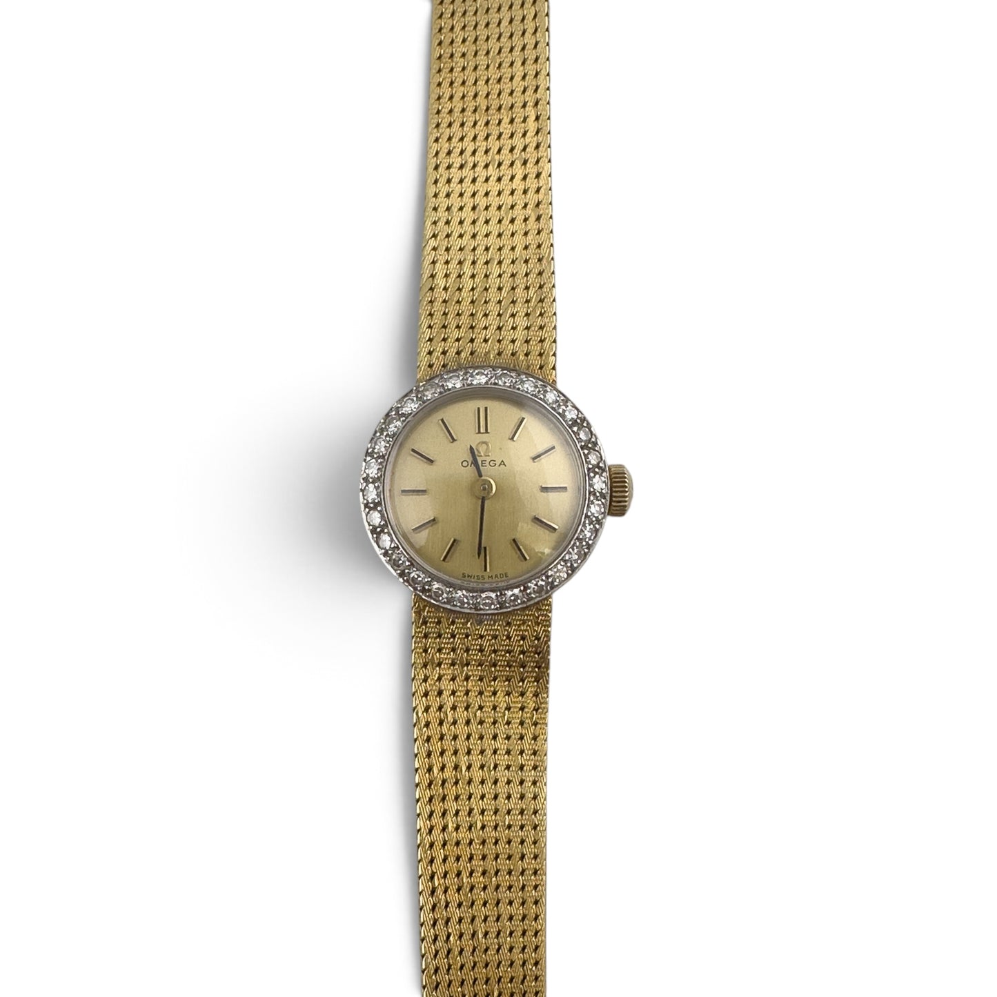 Omega 18k Yellow Gold Diamond Bezel 17.5mm Ladies Cocktail Dress Watch w/ BOX
