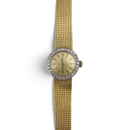 Omega 18k Yellow Gold Diamond Bezel 17.5mm Ladies Cocktail Dress Watch w/ BOX