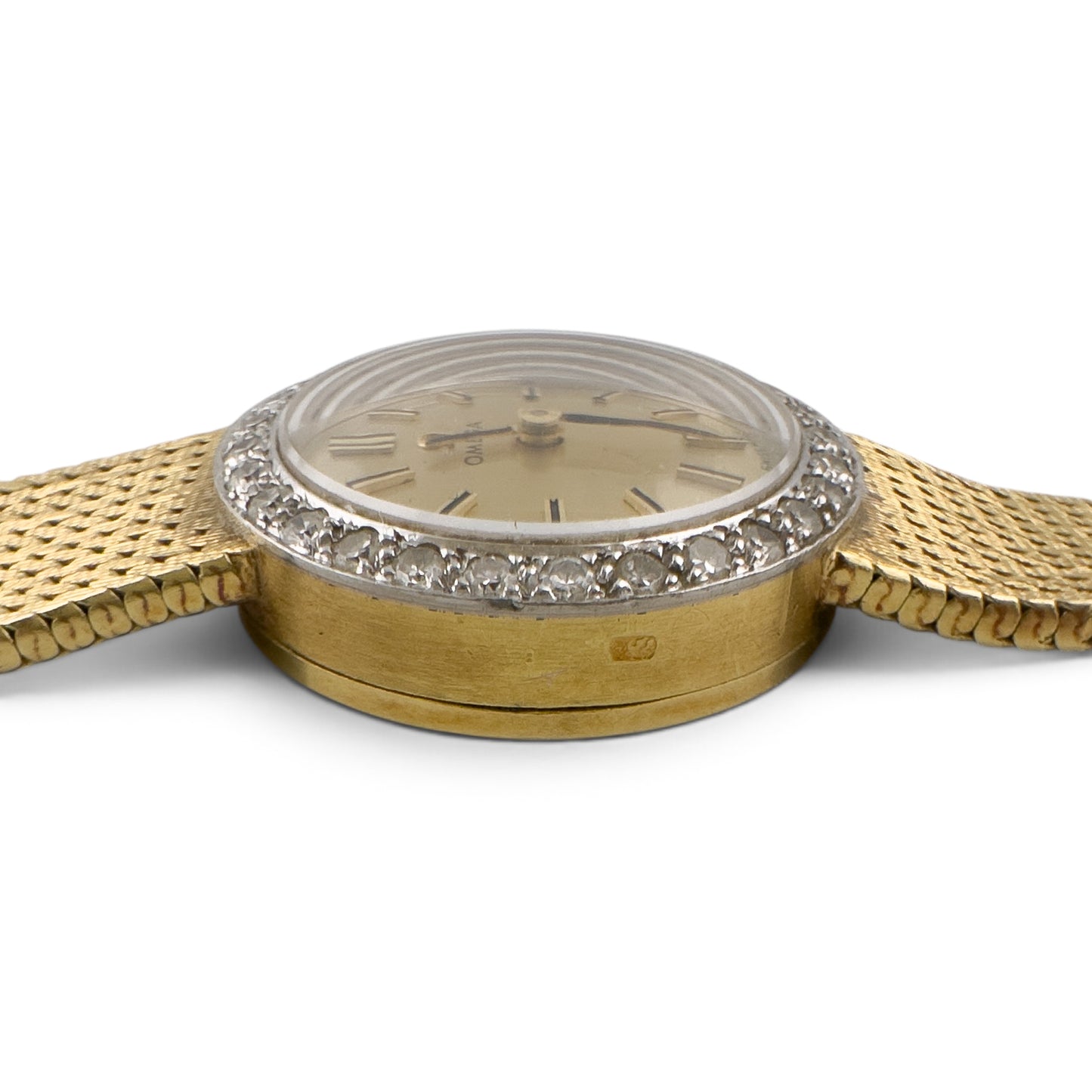 Omega 18k Yellow Gold Diamond Bezel 17.5mm Ladies Cocktail Dress Watch w/ BOX