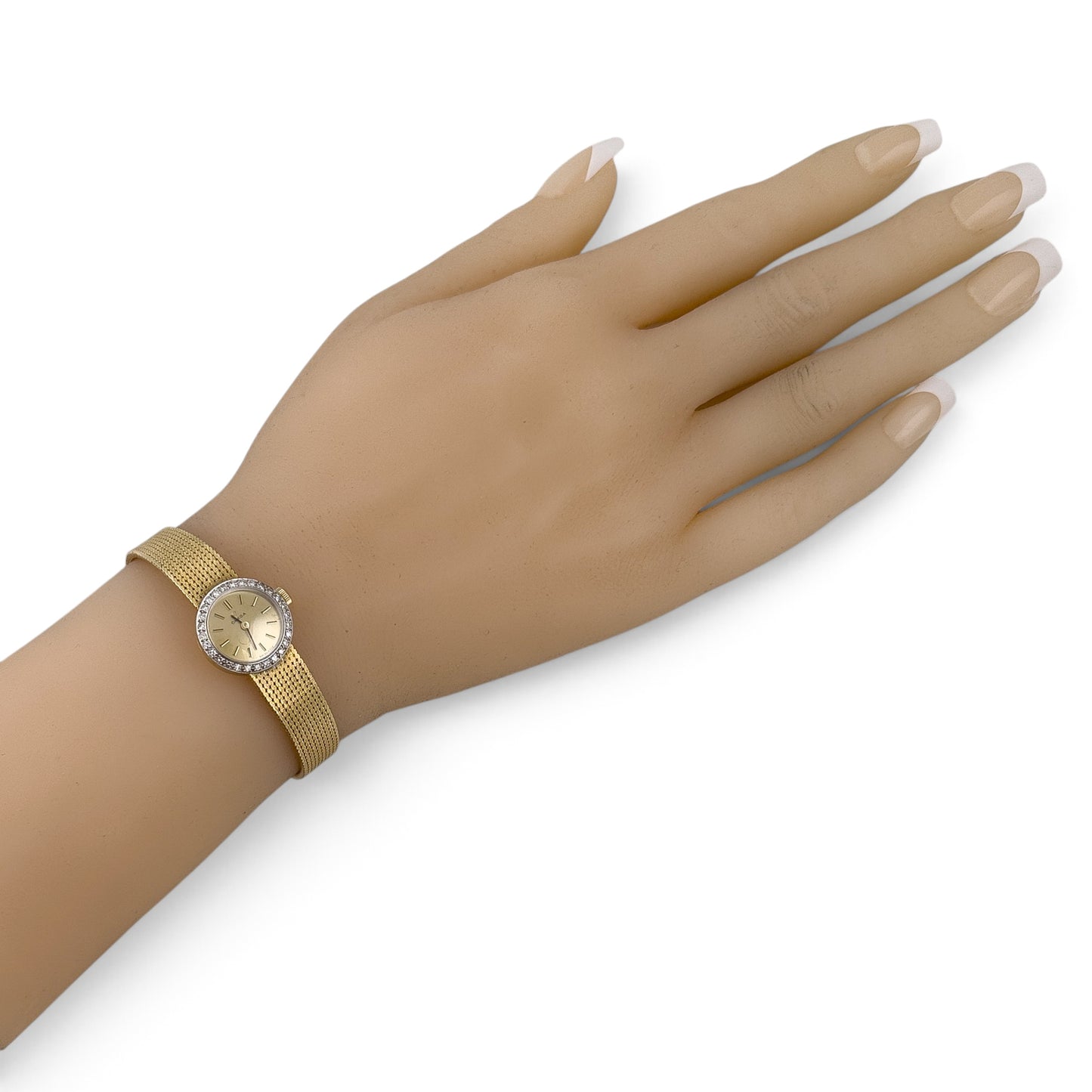 Omega 18k Yellow Gold Diamond Bezel 17.5mm Ladies Cocktail Dress Watch w/ BOX