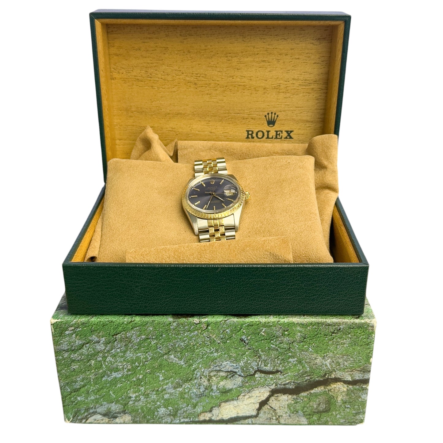 Rolex Oyster Date 15053 Blue Dial 18k Gold & Stainless Steel 34mm Watch w/ BOX