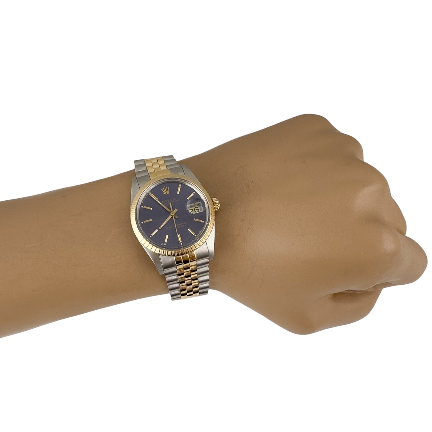 Rolex Oyster Date 15053 Blue Dial 18k Gold & Stainless Steel 34mm Watch w/ BOX