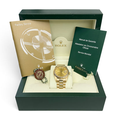 1985 Rolex Day-Date President 18038 Champagne 18k Yellow Gold 36mm Watch w/ BOX