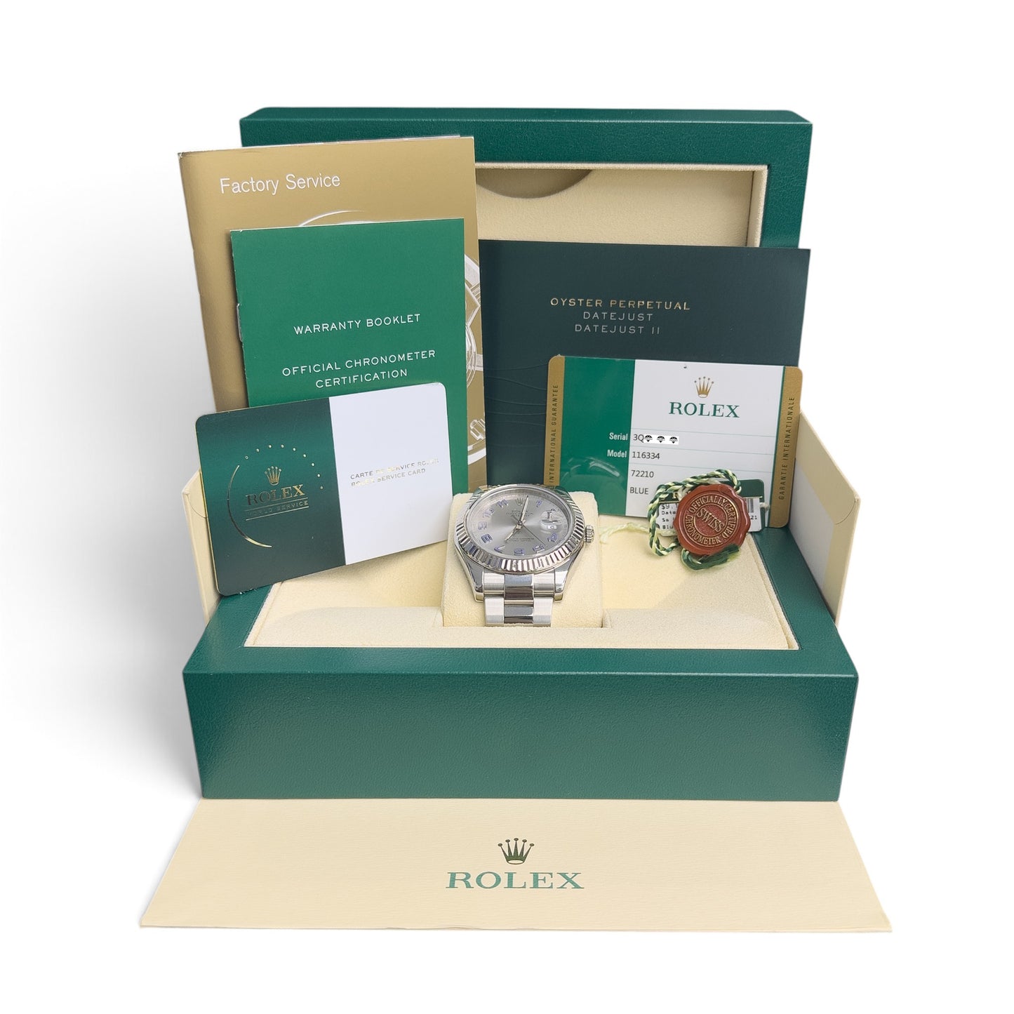 2025 RSC Rolex DateJust II 41mm Steel Silver Blue Arabic 116334 BOX + PAPERS